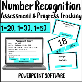 Preview of Number Recognition Assessment {1-20,1-30,1-50} & Progress Tracking PPT Software