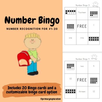 Preview of Number Recognition Bingo - Numbers 1 - 20 - Kindergarten, Grade 1
