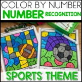 Number Recognition Color By Number worksheets Sports Themed