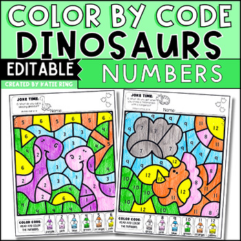 Preview of Number Recognition Editable Color by Code | Dinosaur Coloring Pages
