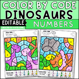 Number Recognition Editable Color by Code | Dinosaur Color