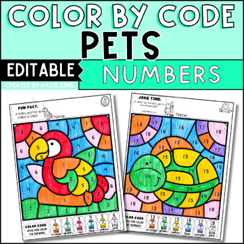 Preview of Number Recognition Editable Color by Code Worksheets | Pets Coloring Pages