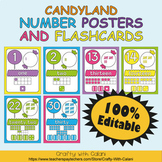 Number Recognition Poster & Flashcards in Candy Land Theme - 100% Editable