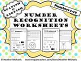 1-10 Number Recognition Worksheets in English and Spanish