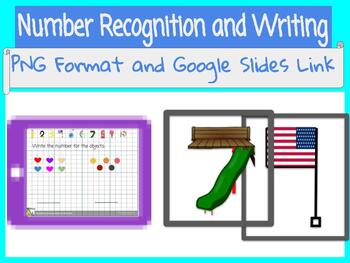 Preview of Number Recognition and Writing (Google Slides and 12 PNG images)
