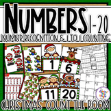 Christmas Number Recognition - tens frame & counting cards - 1-20