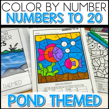 Number Recognition to 20 Color By Code Math Worksheets Pond Themed