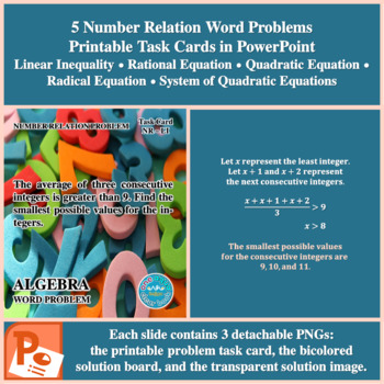 Preview of Number Relation Word Problem Task Cards in PowerPoint