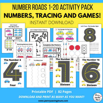 Preview of Number Roads Pack Learn Numbers 1-20
