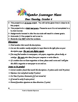 Preview of Number Scavenger Hunt Project