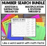 Math Fact Fluency Number Search Bundle - Addition Subtraction Mult & Division