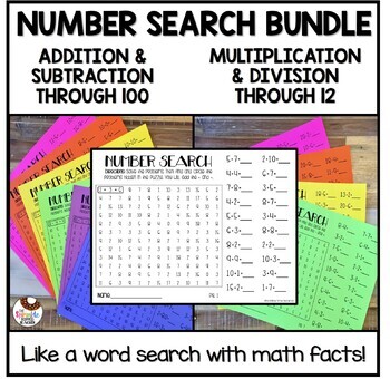 Preview of Math Fact Fluency Number Search Bundle - Addition Subtraction Mult & Division