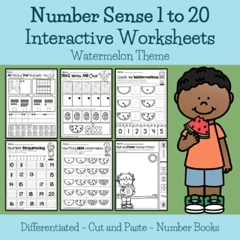 Preview of Number Sense 1-20 l Interactive Worksheets l Watermelon Theme