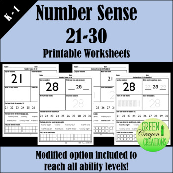 Preview of Number Sense 21-30 | Worksheets | Modified Option Included