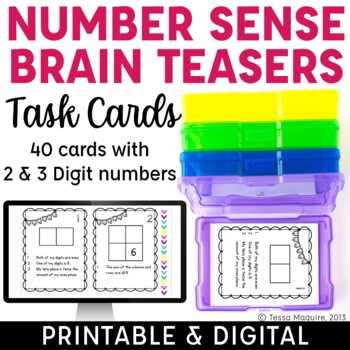 Preview of Number Sense Brain Teasers Task Cards - Math Fast Finisher Logic Puzzles