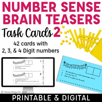 Preview of Number Sense Brain Teasers Task Cards | Math Fast Finisher Logic Puzzles