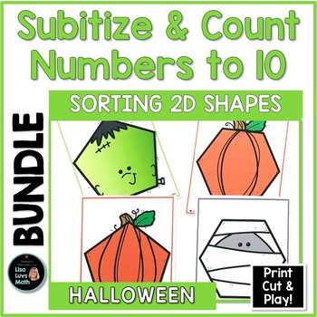 Preview of Number Sense  to 10  Count & Subitize  2D Shapes -Halloween Math Game Bundle