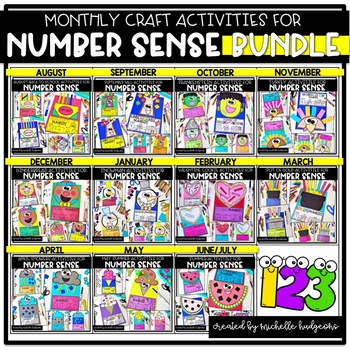 Preview of Number Sense Counting Monthly Math Craft Activities PreK/Kinder BUNDLE