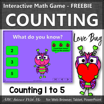 Preview of Number Sense Counting to 5 Interactive Math Game Freebie {Love Bug}