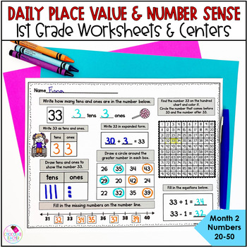 place value and number sense worksheets and centers 1st grade month 2