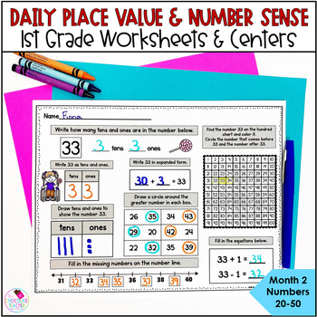 Preview of First Grade Math - Place Value Worksheets - Daily Math Practice