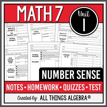 Preview of Number Sense (Math 7 Curriculum – Unit 1) | All Things Algebra®