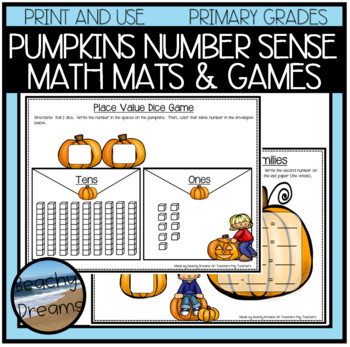 Preview of Number Sense Math Mat Activities and Dice Games Pumpkin Patch 