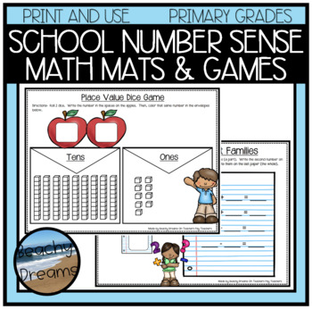 Preview of Number Sense Math Mat Activity and Dice Games Back To School 