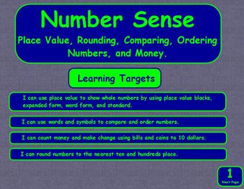 Preview of Number Sense Place Value, Compare and Order Numbers, Count Money