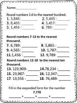 4th Grade Number Sense