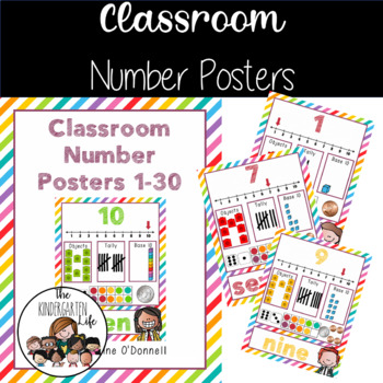 Preview of Number Sense Posters 1-30, # line, 10 frame, coins, base 10