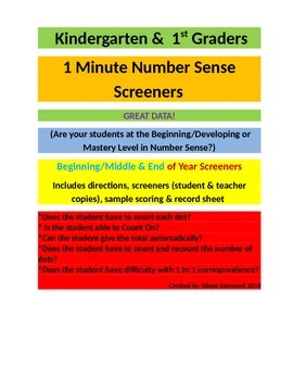 Preview of Number Sense Screeners for Kindergarten & 1st Grade