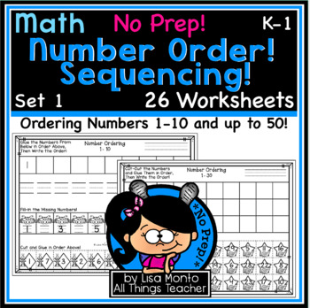 Preview of Math | NUMBER ORDER and SEQUENCING (1 - 50) | NO PREP Worksheets K - 1st