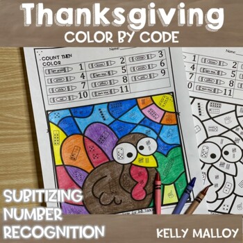 Preview of Number Sense Subitizing Color by Number Thanksgiving Turkey Coloring Pages