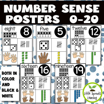 Preview of Number Sense (Subitizing) Posters 0-20 (color and black/white)