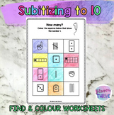 Number Sense Subitizing to 10 Find and Colour worksheets