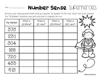Preview of Number Sense Superheroes - 10 More, 10 Less, 100 More, 100 Less (Mental Math)