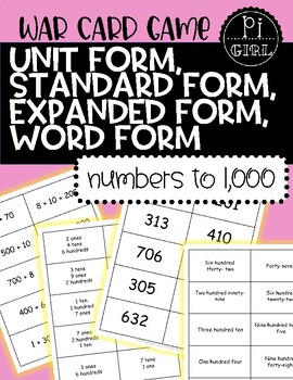 Preview of Number Sense War Card Game: Unit, Standard, Expanded and Word Form: Math Centers