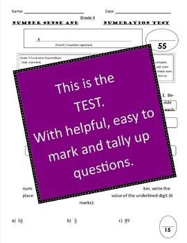 Preview of Grade 3 Number Sense and Numeracy Study Guide, Parent Letter AND TEST