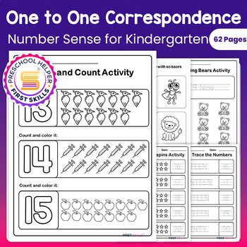 Preview of 1-20 Number Sense and One to One Correspondence Worksheets for Kindergarten