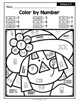 number sense to 10 color by number for fall with ten frames and dice