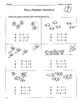 Number Sentences Choose Add or Subtract to Match Picture TEST PREP by ...