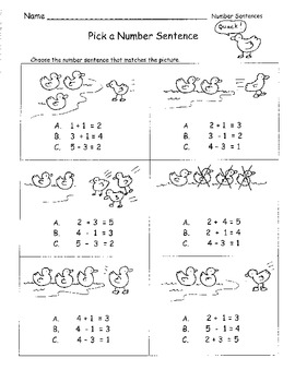 Number Sentences Choose Add or Subtract to Match Picture TEST PREP by ...