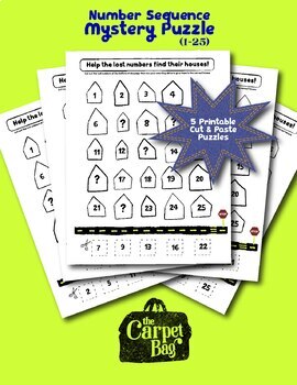 Preview of Number Sequence Mystery Puzzle 1-25 (5 Cut and Paste Printable Activity Pages)