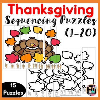 Preview of Number Sequencing Puzzle Number Sense Activity (1-20) Thanksgiving Theme