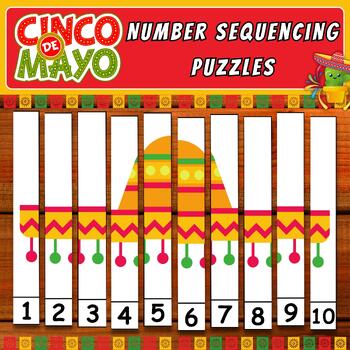 Preview of Cinco De Mayo Number Sequencing Puzzles: Montessori Math Activities for Counting