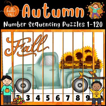 Preview of Number Sequencing Puzzles, Fall Montessori Math Activity, Thanksgiving Activitiy