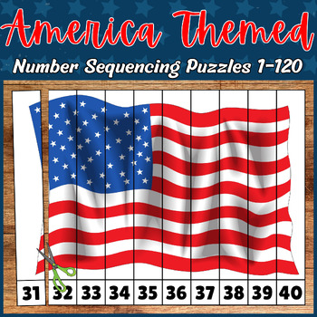 Preview of 4th of july Number Sequencing Puzzles, Holidays Montessori Math Activities