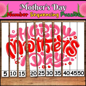 Preview of Number Sequencing Puzzles | Mothers Day Montessori Math Activity, May Activities