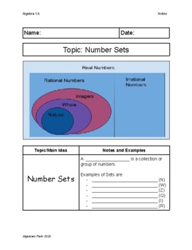 Preview of Number Sets Quick Guided Notes